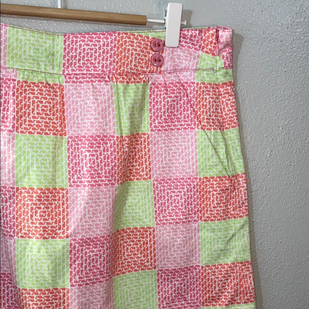Vineyard Vines Patchwork Whales Skirt Sz 6 Pink Green Preppy Cotton Golf Tennis - Picture 2 of 10